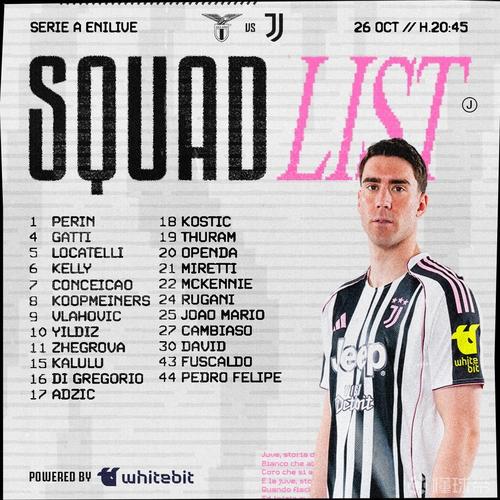 尤文公布客战佛罗伦萨大名单：伊尔迪兹、弗拉霍维奇领衔